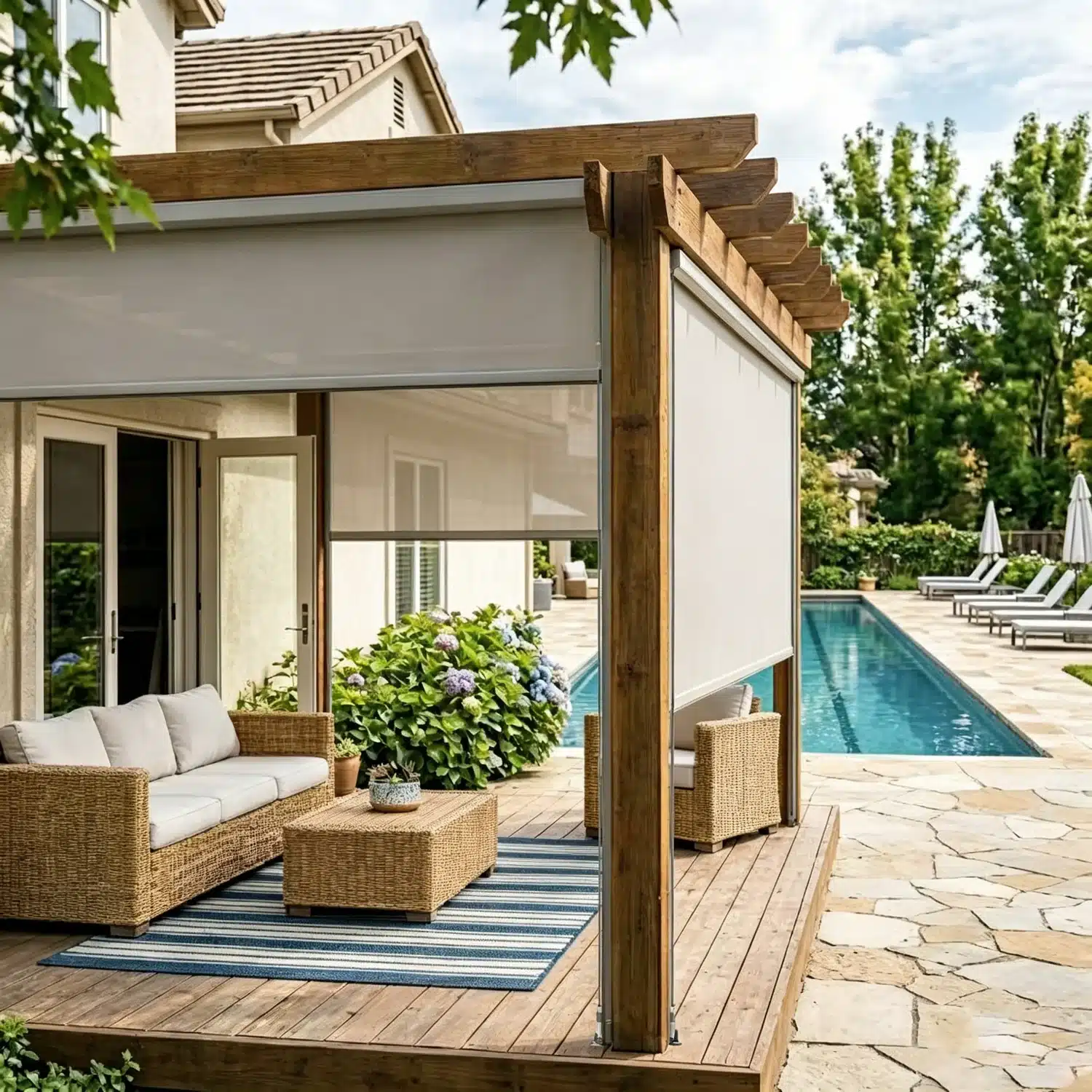 Motorized Patio Shades for Aggieland Outdoor Living Spaces